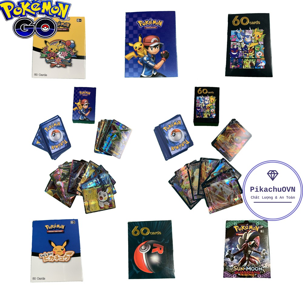[Mã 11LSSALE giảm 100% đơn 50k] Bộ Thẻ Bài Pokemon 60 Thẻ Cao Cấp Nhiều Loại