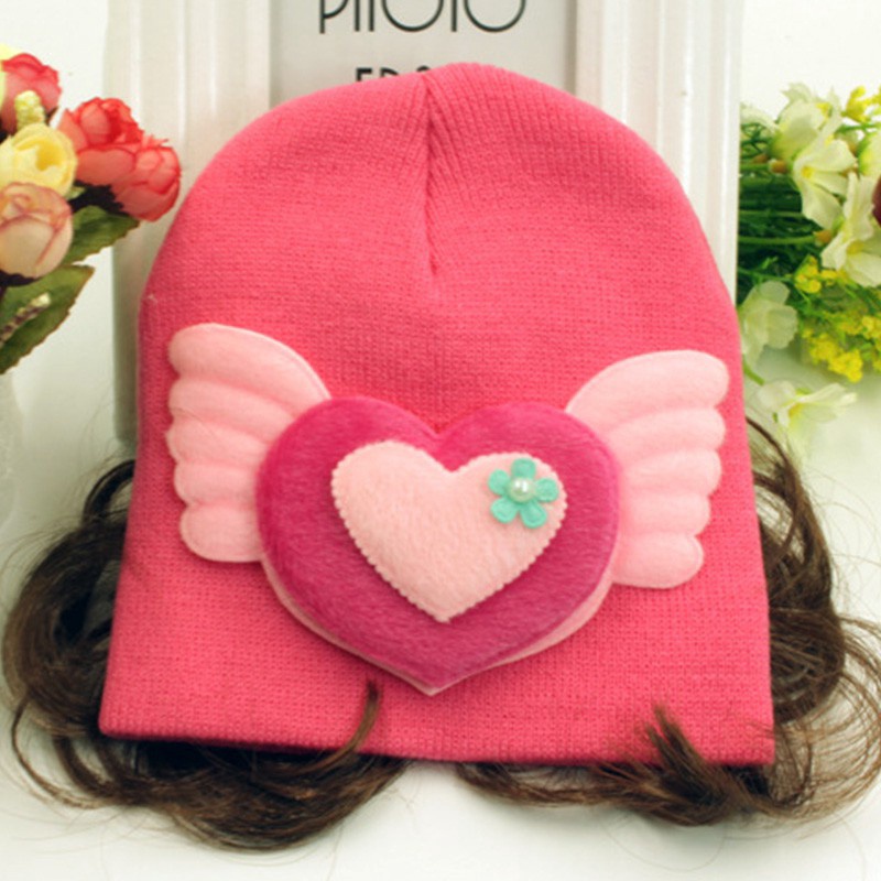 Mũ dệt kim giữ ấm trang trí tóc giả kiểu dáng thời trang mùa đông cho bé gái