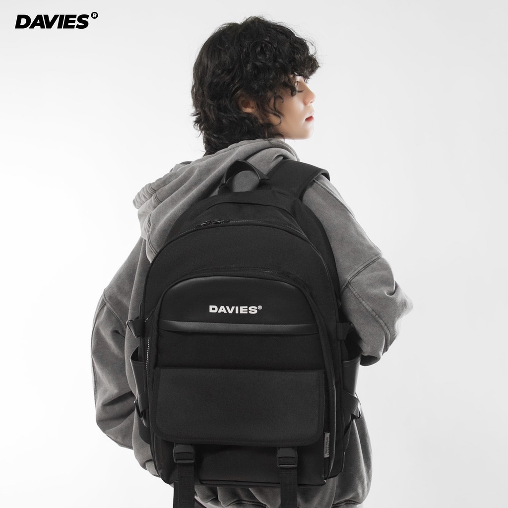 Balo đi học nam nữ màu đen Canvas phối da - GO Backpack Davies