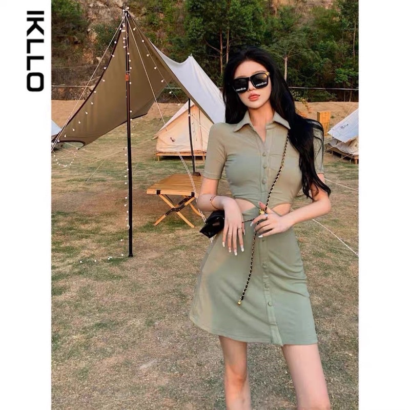 Váy body khoét eo , váy thể thao tôn dáng