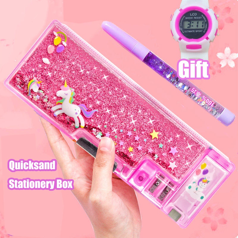 Hộp Đựng Bút Đa Năng Hình Kỳ Lân Phối Cát Lún Xinh Xắn Cho Bé Ốp