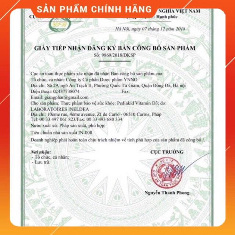 Vitamin D3 Pediakid Pháp 20ml hỗ trợ xương răng, chống còi xương cho trẻ sơ sinh đến trên 15 tuổi