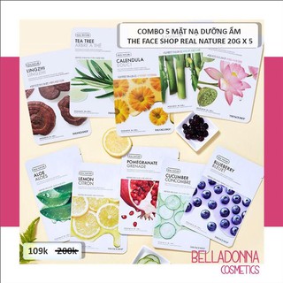 Combo 5 mặt nạ dưỡng ẩm real nature 20g x 5