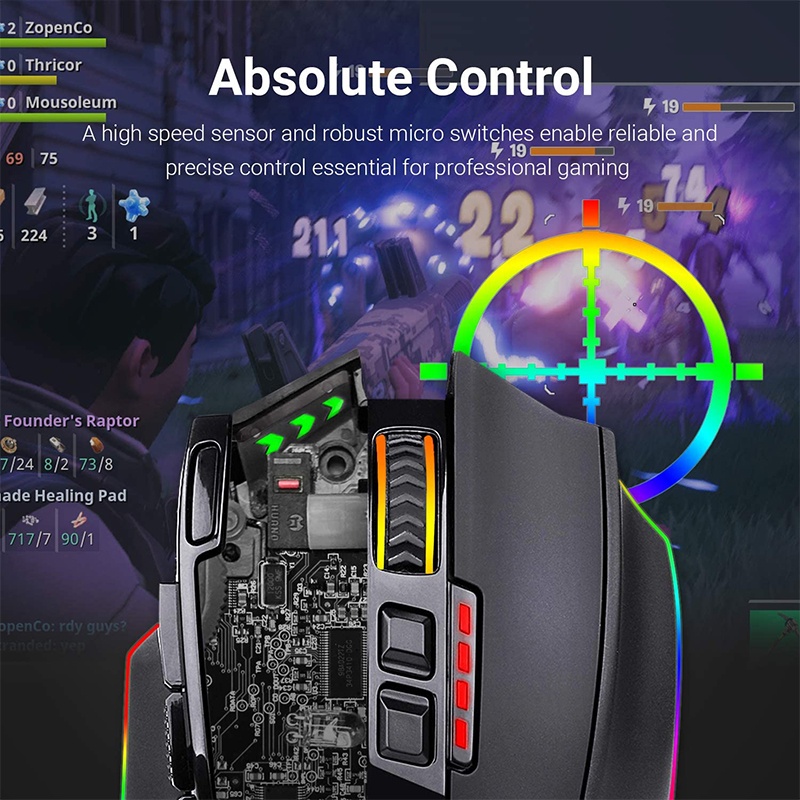 Chuột máy tính chơi game REDRAGON M801P RGB 16400 DPI 10 nút bấm hai chế độ không dây/ có dây tiện lợi