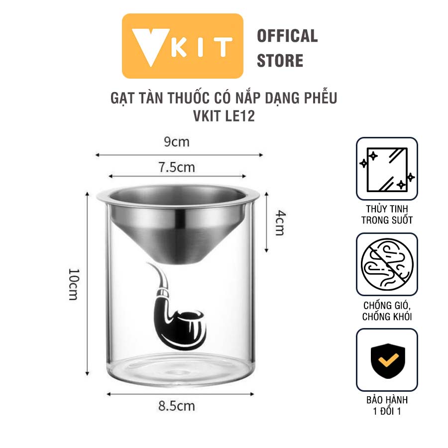 Gạt tàn thuốc có nắp dạng phễu bằng thủy tinh cao cấp VKIT LE12