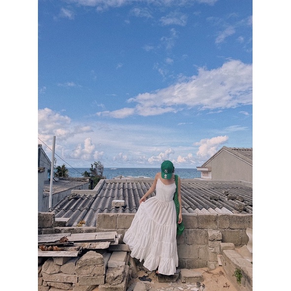 Đầm maxi trơn dây nhiều tầng - D219