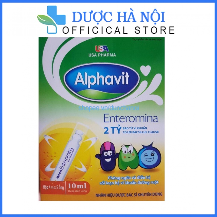 Alphavit men Enteromina giúp bé hấp thu và tiêu hóa tốt bé ăn ngon chống táo bon stieeu chảy hộp 20 ống
