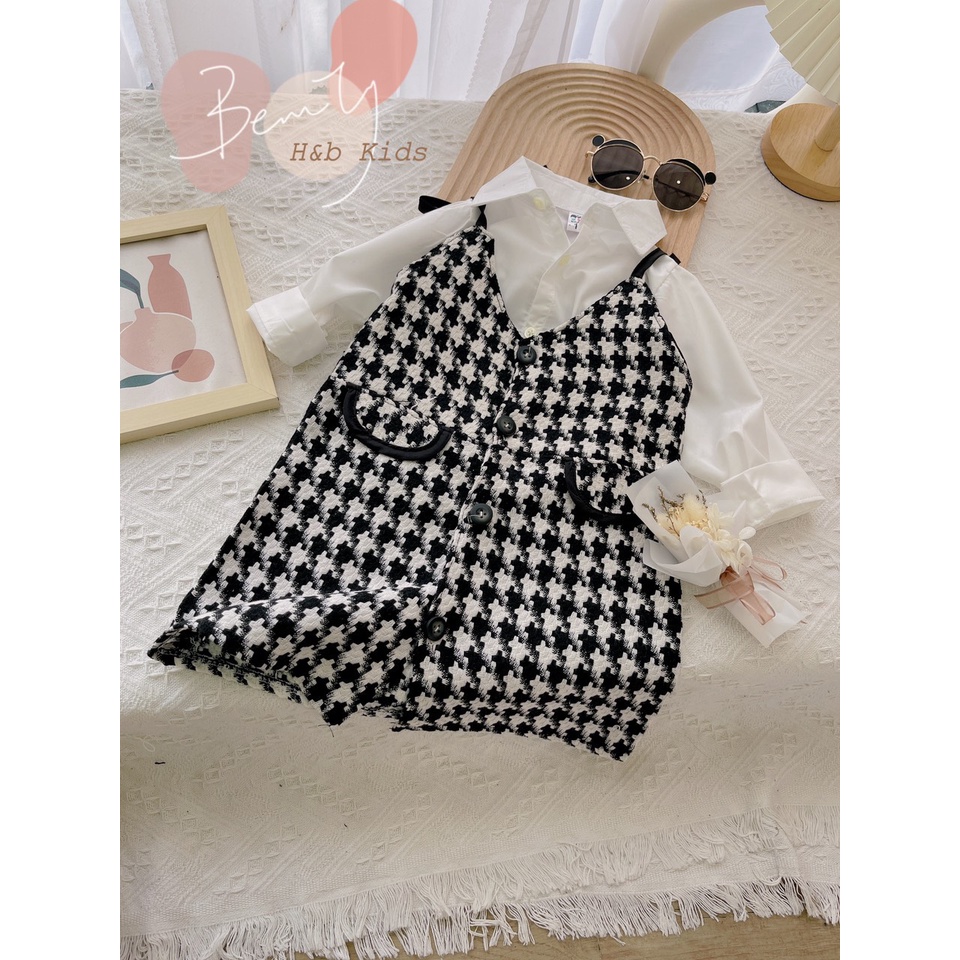 Set áo trắng gile dạ ziczac bé gái (10-30kg)
