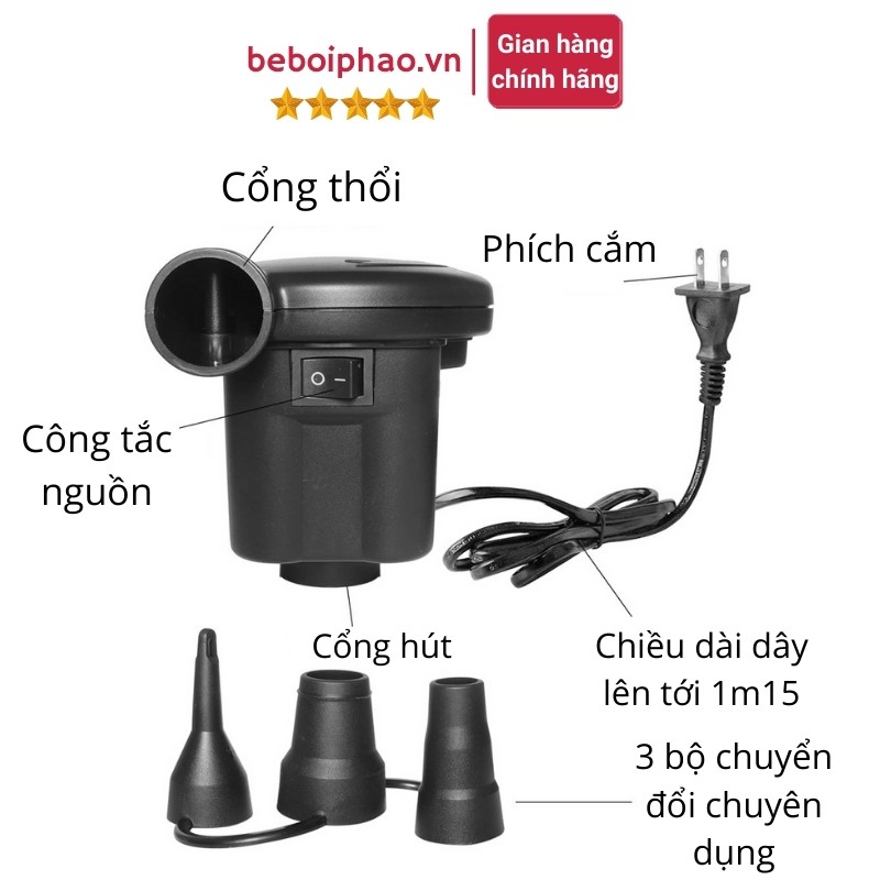 Máy Bơm Hơi Điện LÕI ĐỒNG 2 Chiều Cooldy CD111 Công Suất Lớn/ 3 Cổng Kết Nối - Hút Thổi Chân Không, Bơm Bể Bơi Phao ...