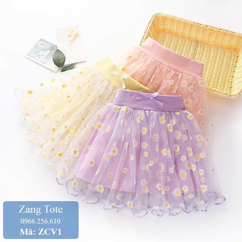Chân váy phối lưới hoa cúc cực xinh cho bé gái chất voan lưới tutu Hàn cao cấp ZCV1 - Zang Tote