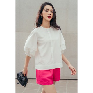 Áo cotton lụa trắng tay phồng -HBSM753