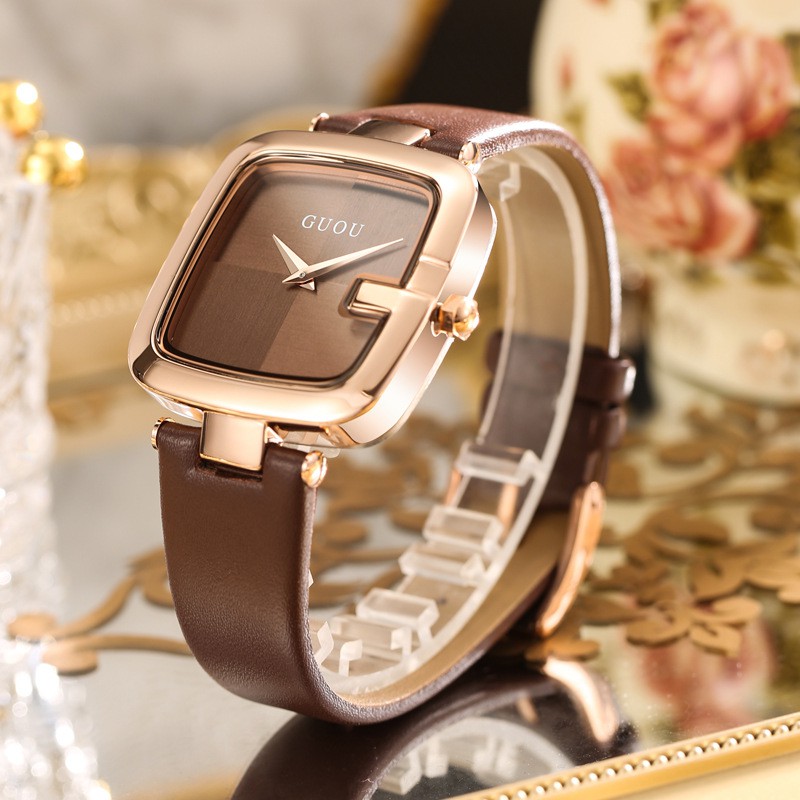Đồng hồ nữ guou dây da đeo tay chính hãng chống nước thời trang giá rẻ