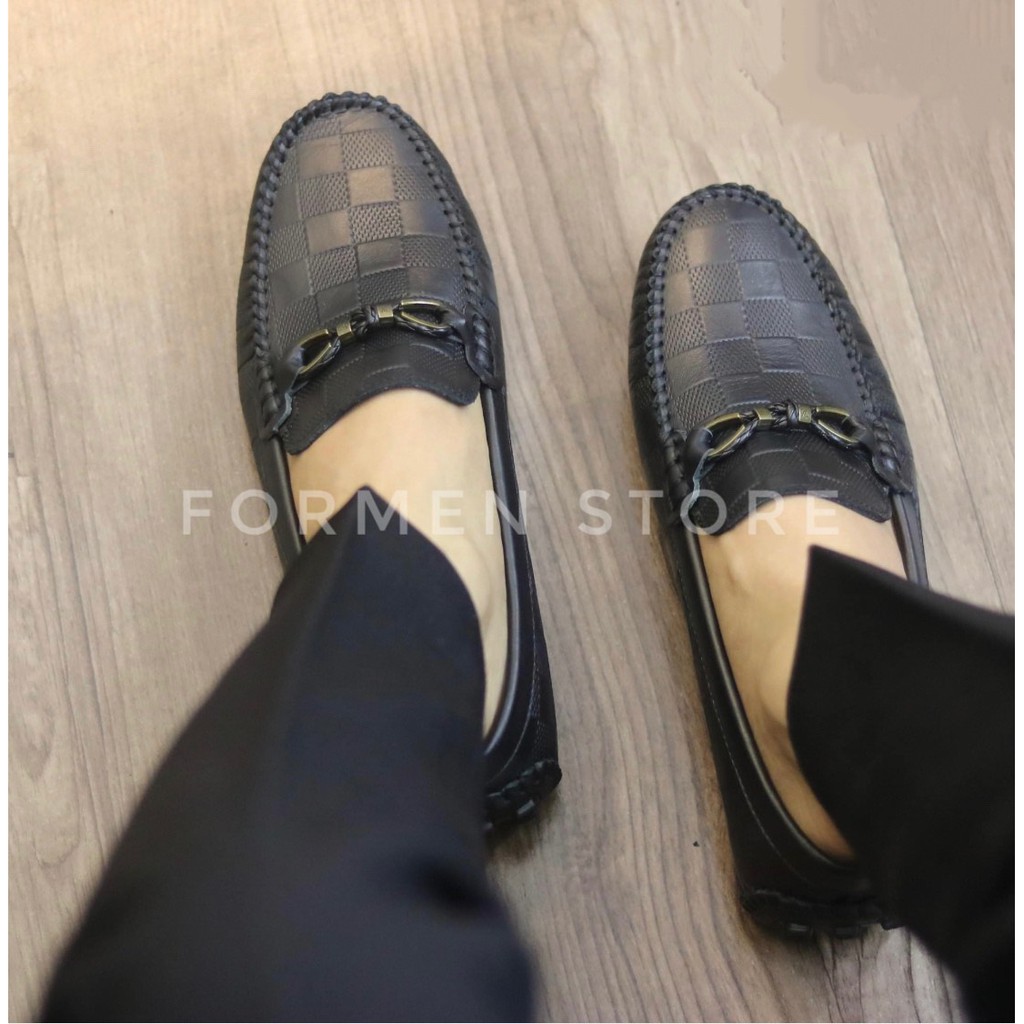 Giày lười GUCI da bò cho Nam có khóa đồng họa tiết caro, đế khâu chỉ chắc chắn KÈM HỘP và bảo hành 12 tháng