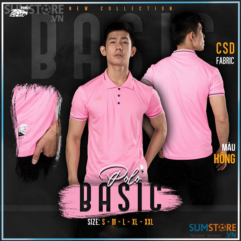 RIKI-Áo Thun Polo Thể Thao Nam Nữ-Áo Polo Basic Hồng