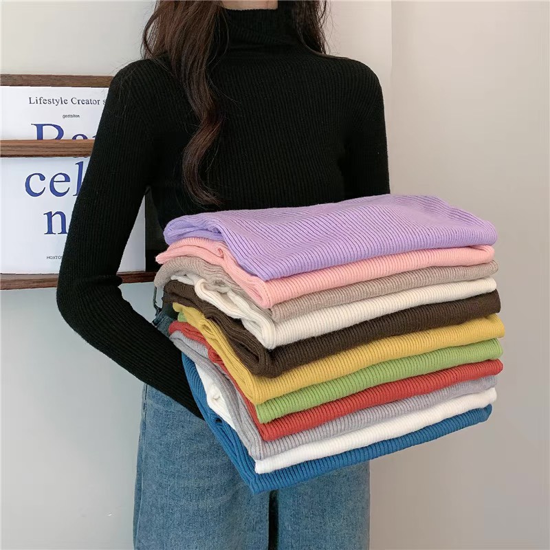 Áo len tăm cổ lọ 5cm Quảng Châu, áo len tăm lông thỏ cao cổ 5cm cho nữ TN81