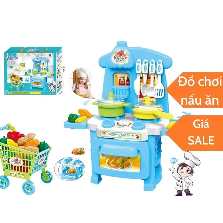Đồ chơi nhà bếp nấu ăn mini kèm xe đẩy siêu thị đáng yêu nhựa tốt