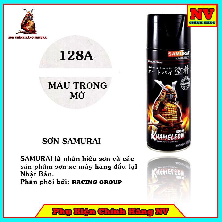 Sơn Samurai màu trong mờ 128A chính hãng, sơn xịt phủ dàn áo xe máy chịu nhiệt, chống nứt nẻ, kháng xăng