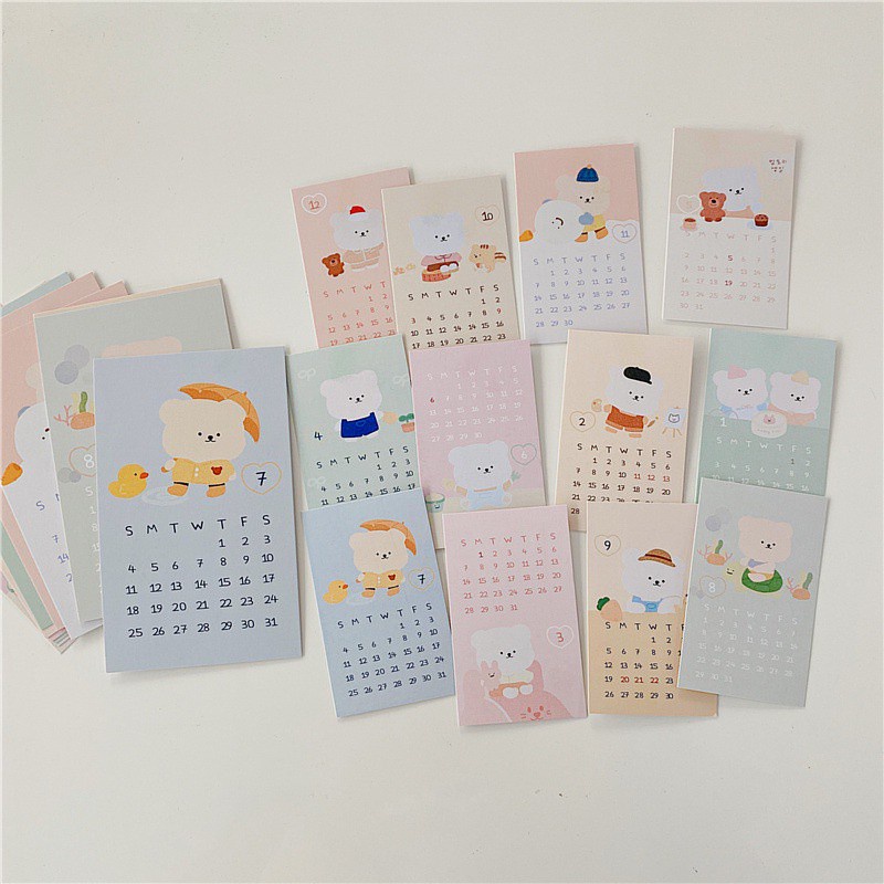 GaLiCiCi Year 2021 Monthly Calendar Card, Cute Cartoon Design. For Women