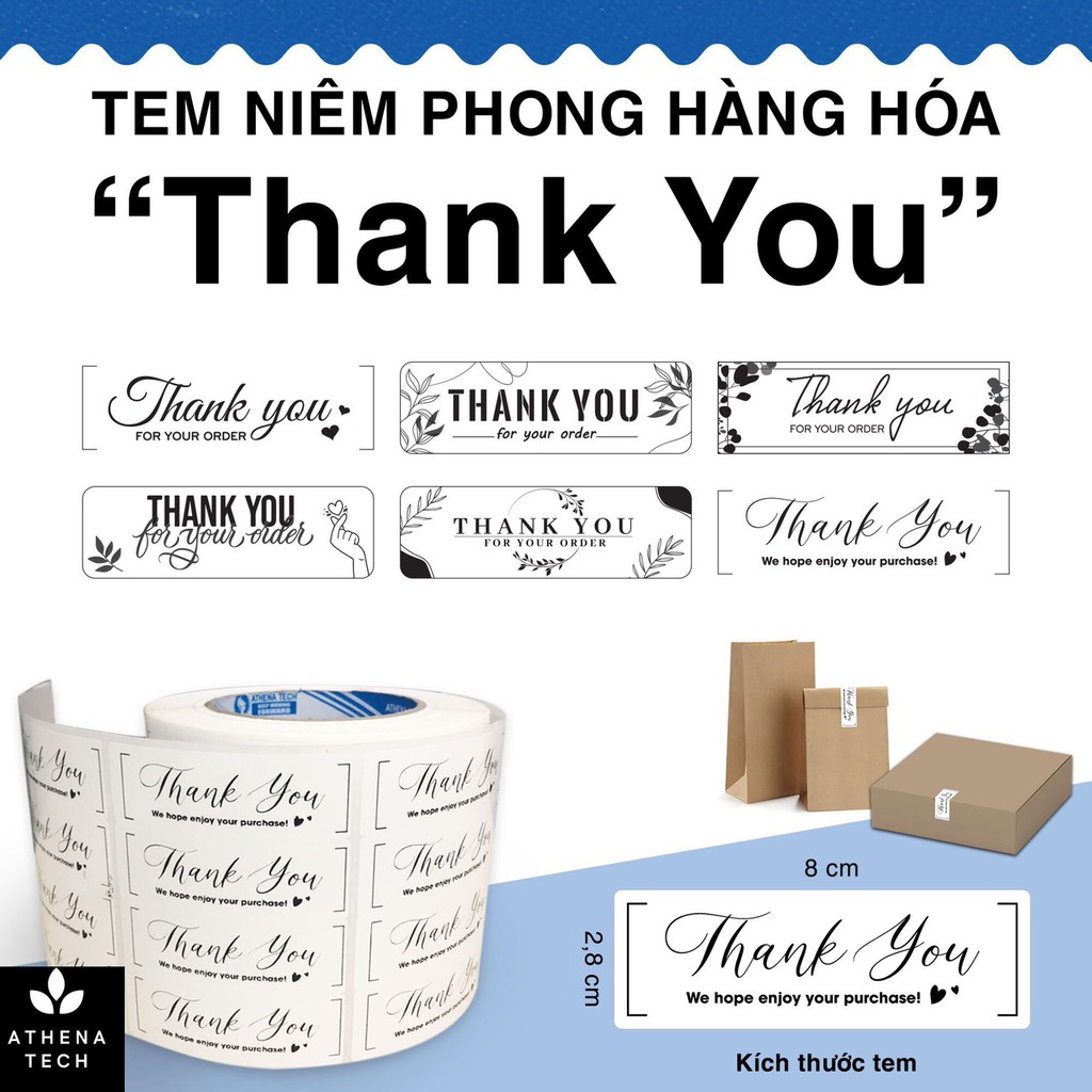 STICKER THANK YOU,TEM DÁN NIÊM PHONG HÀNG HÓA 28x80mm