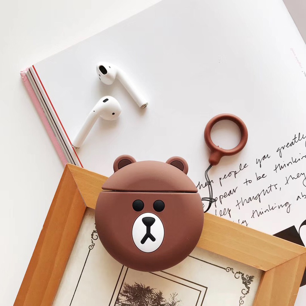 Stocks❤Dino Brown Bear 3D Apple Airpods 1/2Genereation Earphone Charger protector silicone case Hostel