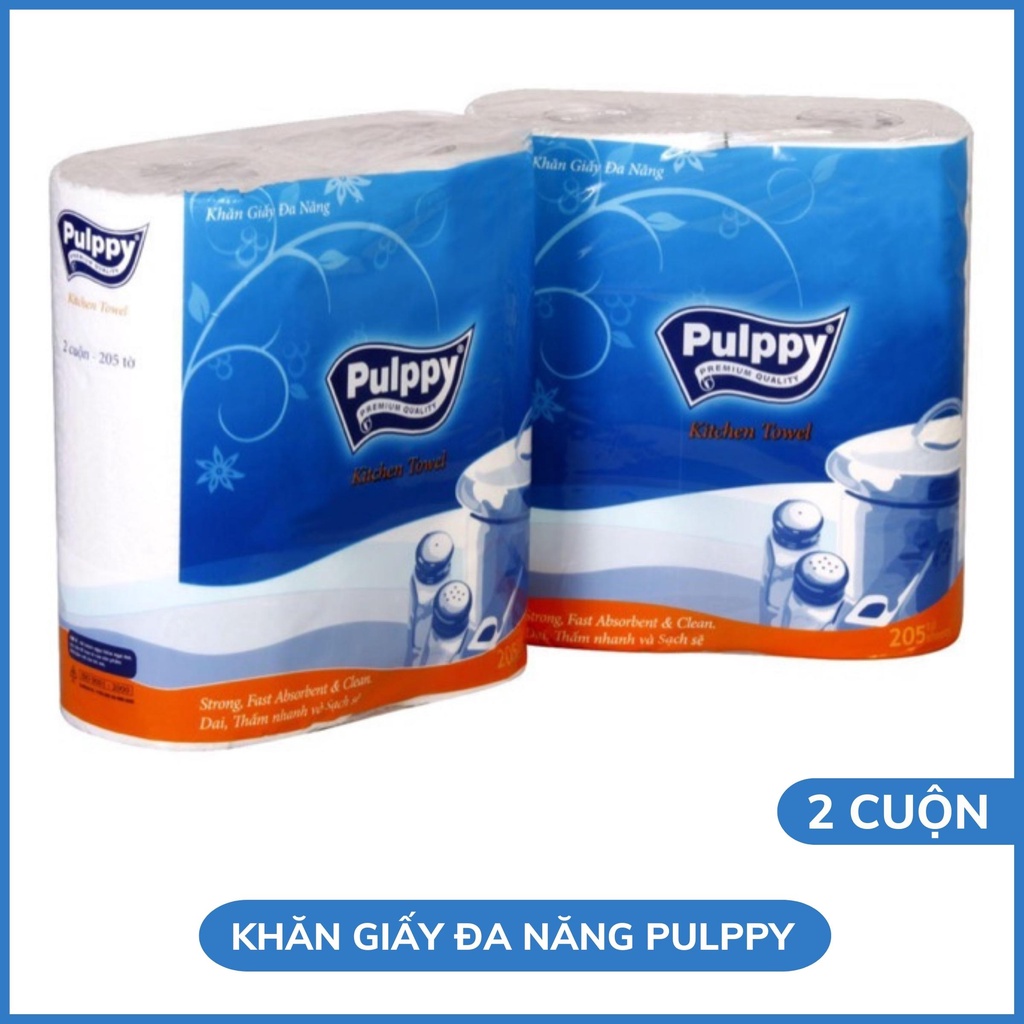 Khăn giấy đa năng (khăn bếp) Pulppy (2 cuộn x 2 lớp).