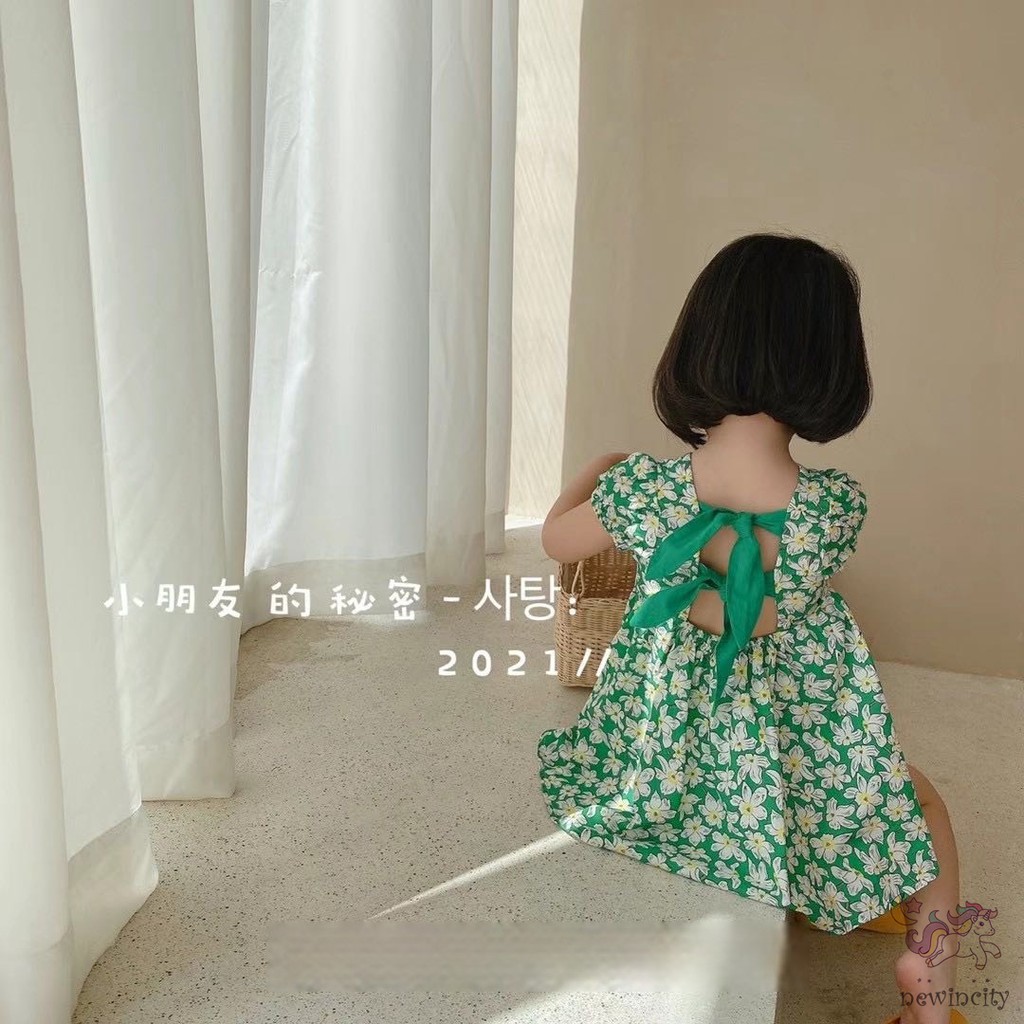 Đầm Hoa Hở Lưng Thắt Nơ Phong Cách Hàn Quốc Cho Bé Gái