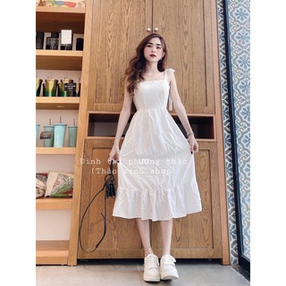 Siêu phẩm váy trơn trắng dây nơ cực điệu sieu hot ( KÈM ẢNH THẬT)