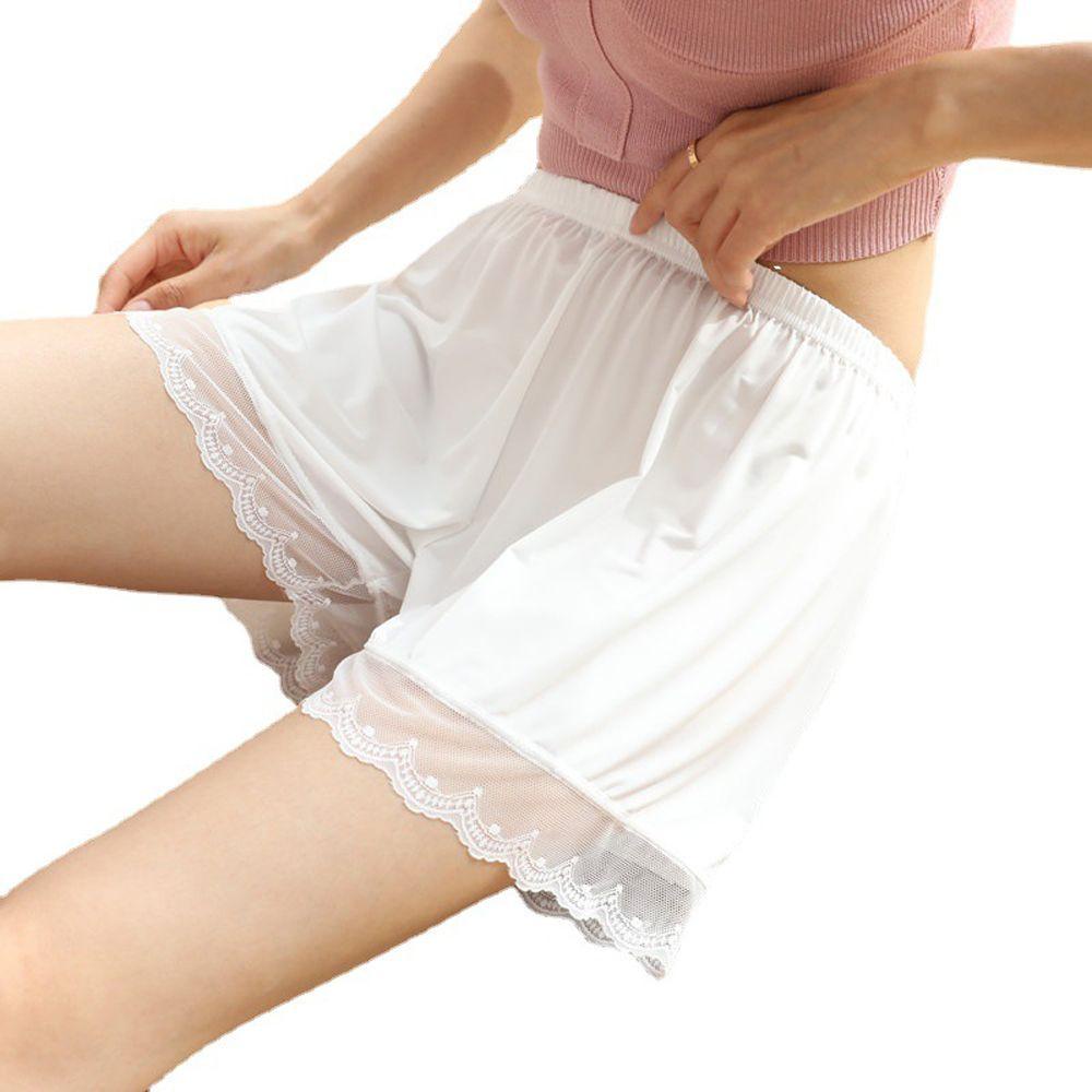 Quần Lót Bảo Hộ An Toàn Bằng Lụa Mềm Màu Trơn Phối Ren Thoải Mái Cho Nữ