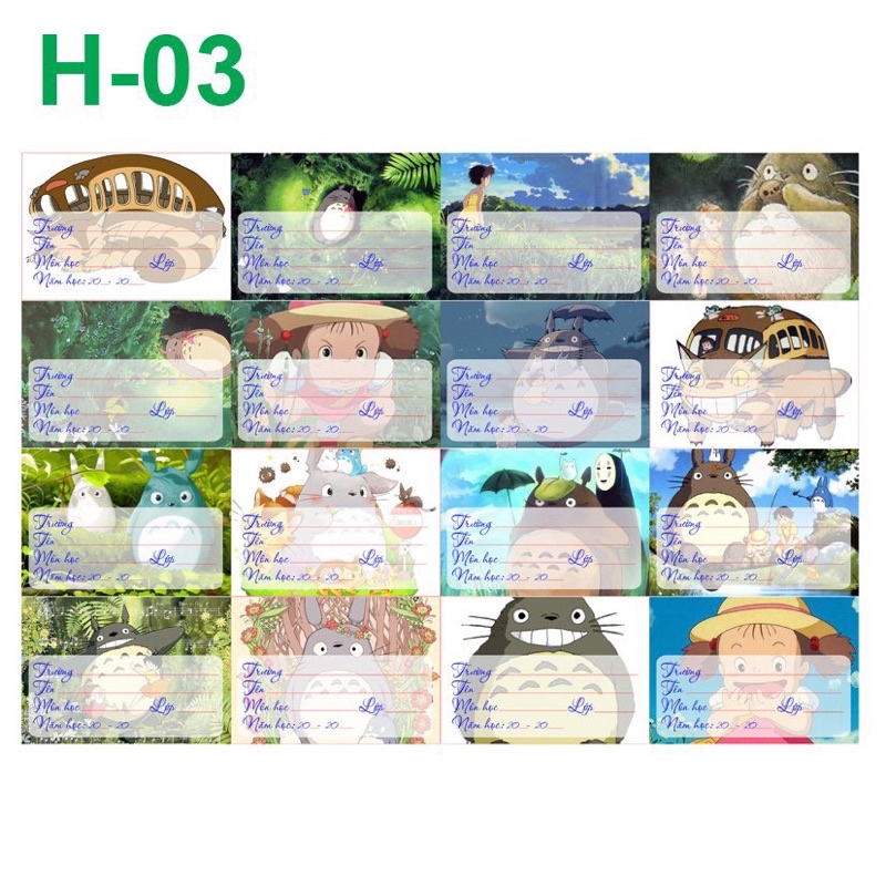 nhãn vở totoro 16-96 nhãn mẫu khác nhau/ nhãn vở anime totoro