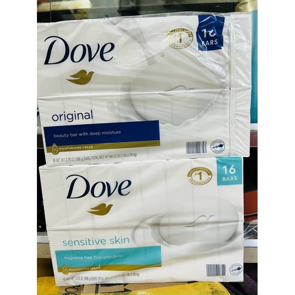 LỐC 16 CỤC XÀ BÔNG CỤC DOVE 106G TRẮNG DA, DƯỠNG MỊN ẨM CHO DA NHẠY CẢM