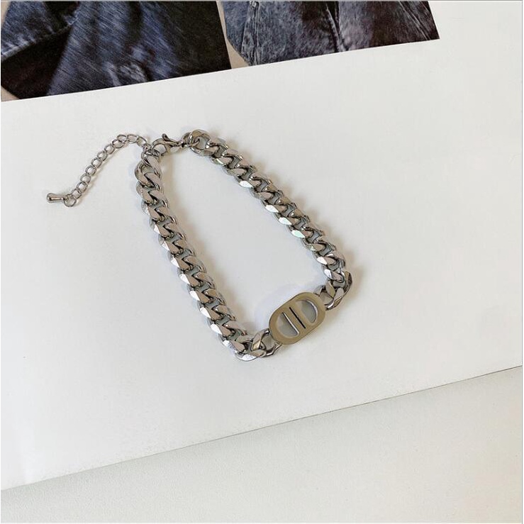 Vòng tay dây xích mặt chữ D đối mặt phong cách Harajuku thời trang thường ngày cho cặp đôi 19A1376