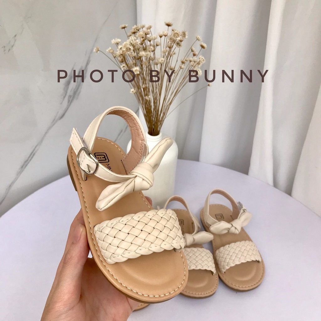 Sandal Quai Ngang Phối Quai Nơ Cực Yêu Cho Bé Gái K019