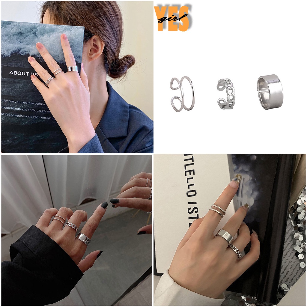 Set 3 nhẫn phong cách đơn giản cá tính hợp thời trang - Bộ nhẫn basic cho cả nam và nữ