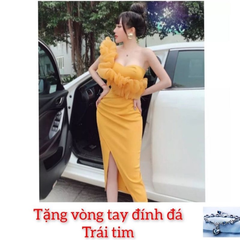 đầm ôm body dự tiệc sang trọng tặng lắc tay đính đá trái tim