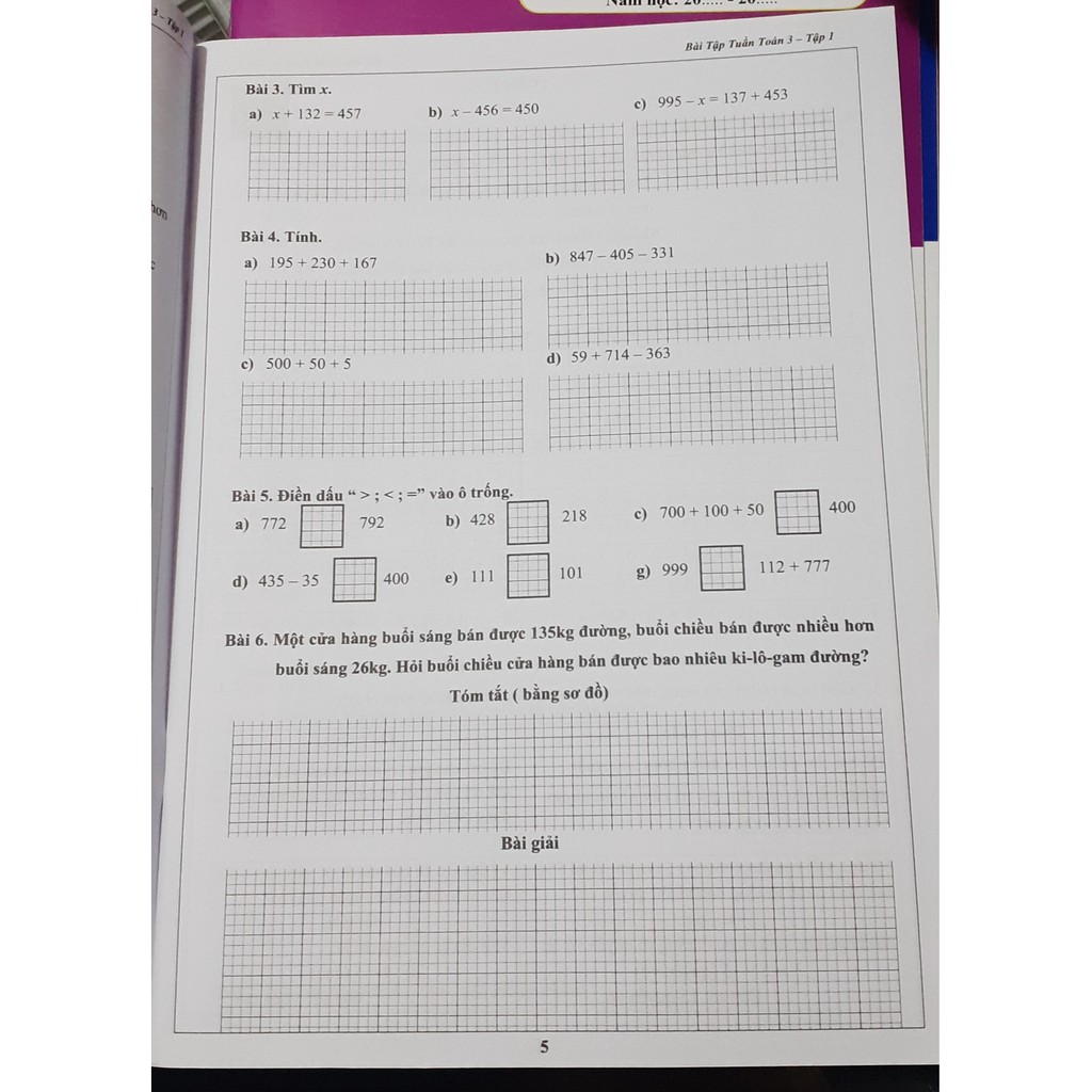 Sách - Bài tập tuần toán 3 tập 1