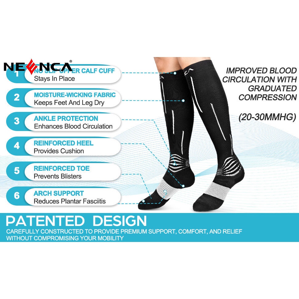 Đôi tất nén NEENCA 20-30 Mmhg bảo vệ chấn thương và giảm đau hiệu quả khi chơi thể thao