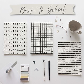 Back to school - Combo 12 vở kẻ ngang Pokadot đen trắng 80 trang & 2 bút bi nước chủ đề