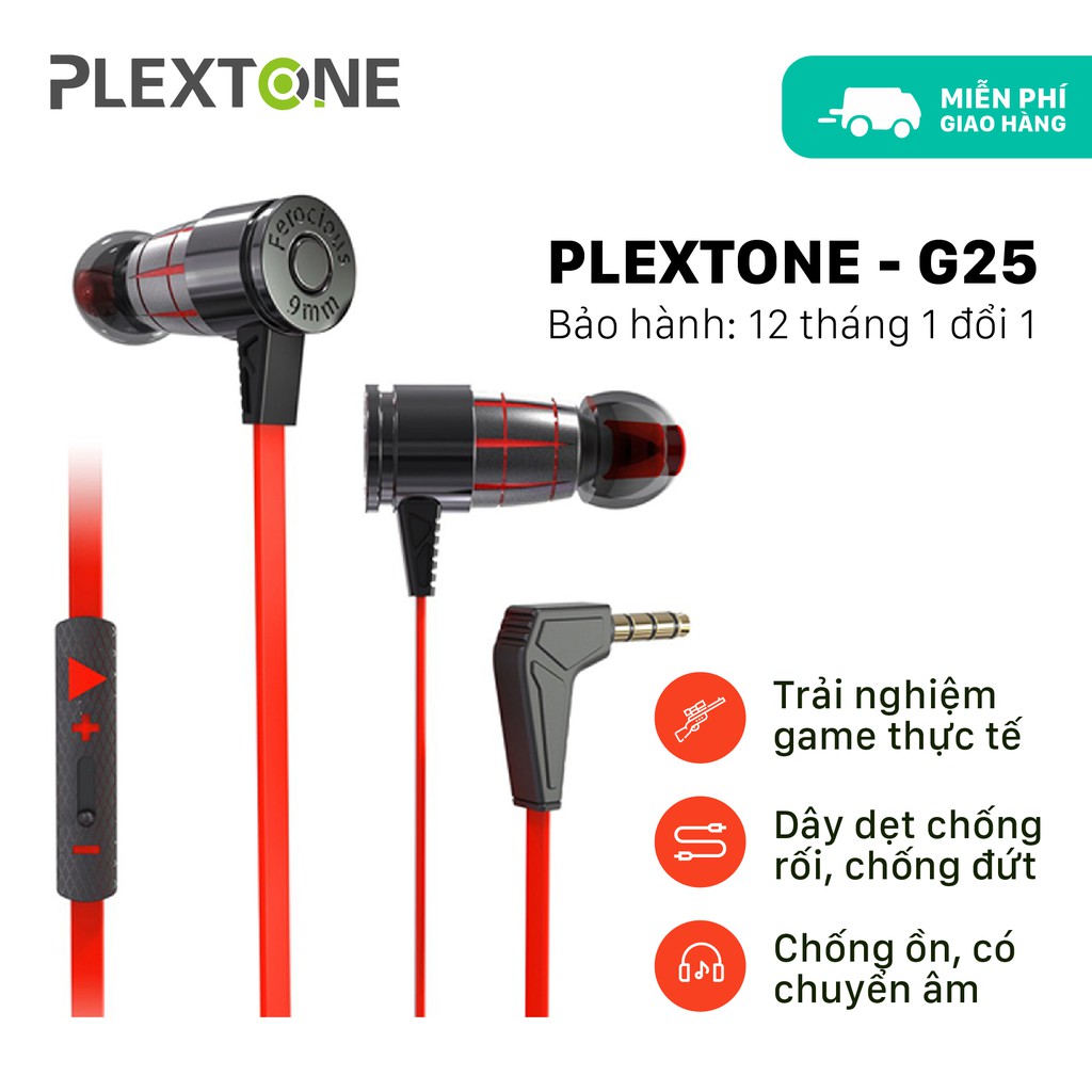 Tai nghe nhét tai Gaming chống ồn giá rẻ Plextone G25 nghe nhạc hay, dùng tốt cho điện thoại, hàng chính hãng