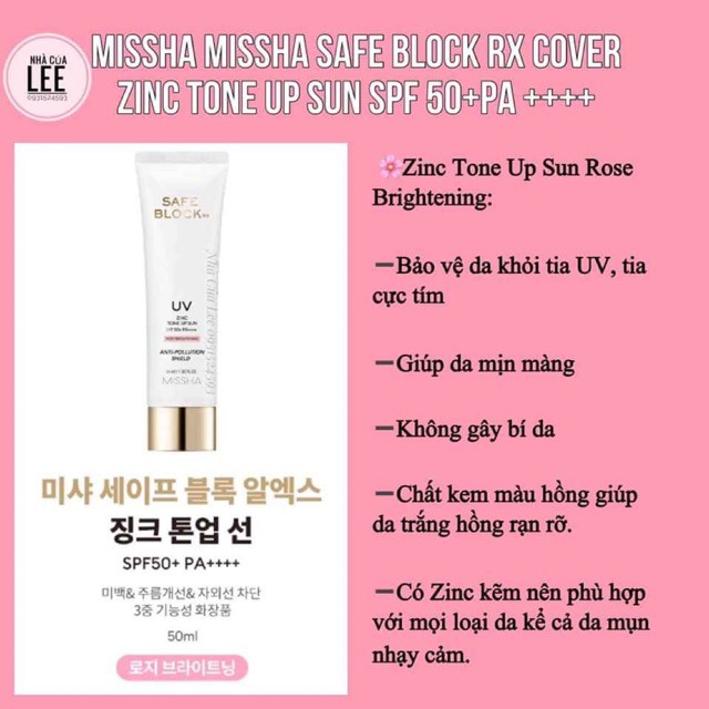 [SAMPLE] Gói Kem Chống Nắng Missha Safe Block RX All Powerful Sun &amp; Zinc Tone Up Sun