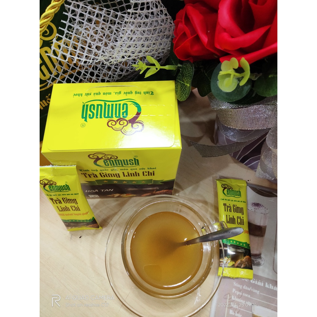 MUA 3 TẶNG 1 - Trà Gừng Hòa Tan CENMUSH 20 gói 10g - Trà Gừng Linh Chi Hòa Tan Đà Nẵng - Đặc Sản Đà Nẵng