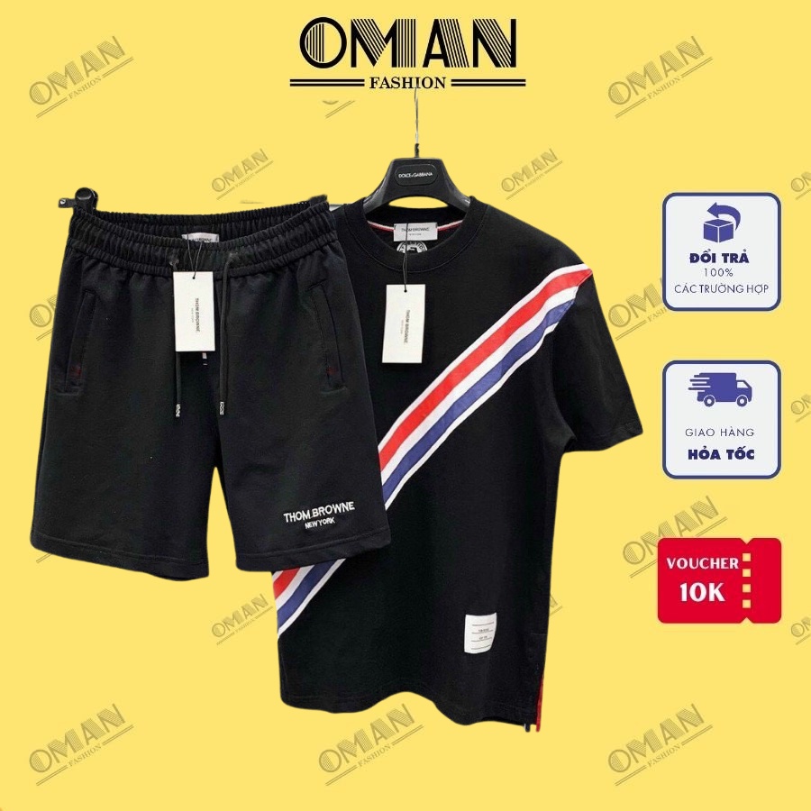 Bộ quần áo nam THOM BROWNE sọc chéo cổ tròn mặc hè chất thun co giãn 4 chiều - OMAN BH32