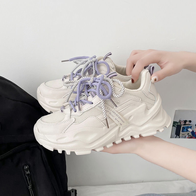 Giày thể thao đế dày phối lưới thoáng khí phong cách harajuku Hàn Quốc hàng mới dành cho bạn nữ 2023