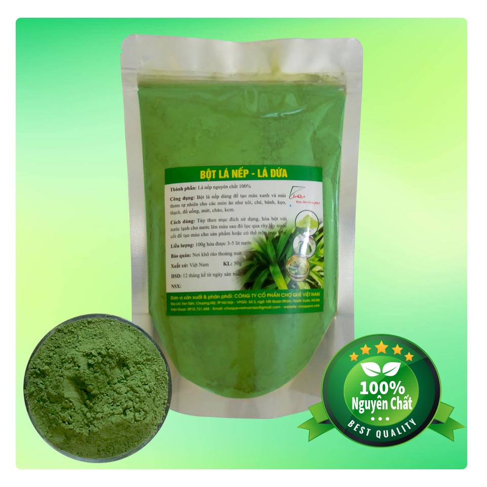 Bột lá nếp lá dứa nguyên chất gói 500g chuyên dùng tạo màu xanh và mùi thơm cho thực phẩm bánh, thạch, xôi, mứt