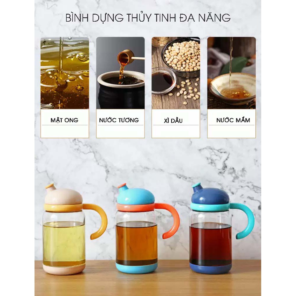 Bình đựng dầu đầu nấm ❤️FREESHIP❤️ Bình thuỷ tinh tự mở nắp thông minh khi rót của Jianxia chính hãng (JX-018)