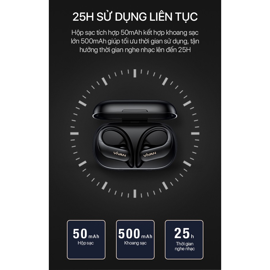 [Mã ELRVA30K giảm 7% đơn 50K] Tai Nghe Không Dây Bluetooth 5.0 VIVAN Sport X Kiểu Dáng Thể Thao Chống Nước IPX5 | BigBuy360 - bigbuy360.vn