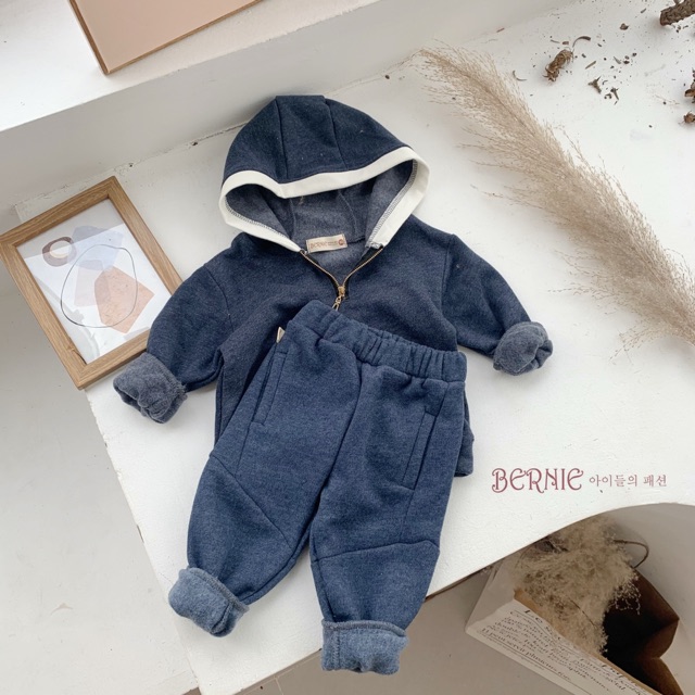 Bộ nỉ bông có mũ cho bé trai/ bé gái