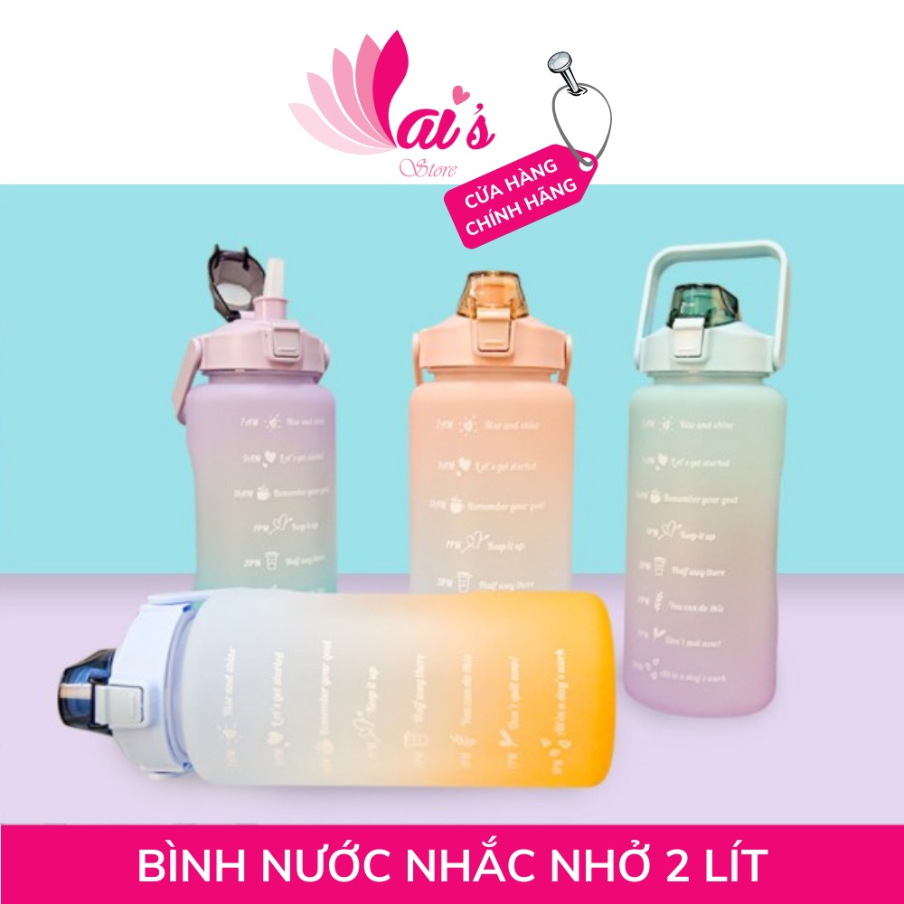 Bình Nước 2 Lít Thể Thao Nhắc Nhở Uống Nước Mỗi Ngày Có Ống Hút Có vạch kẻ chia ML Và Báo Giờ - LAI'S STORE