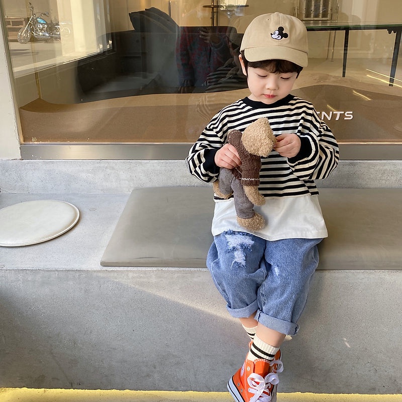 [Babycat] Hàng Có Sẵn Quần Jean Dài Rách Nhỏ Phong Cách Nhật Bản Hàn Quốc Thời Trang Xuân Thu Hàng Mới Dành Cho Bé Trai 2022