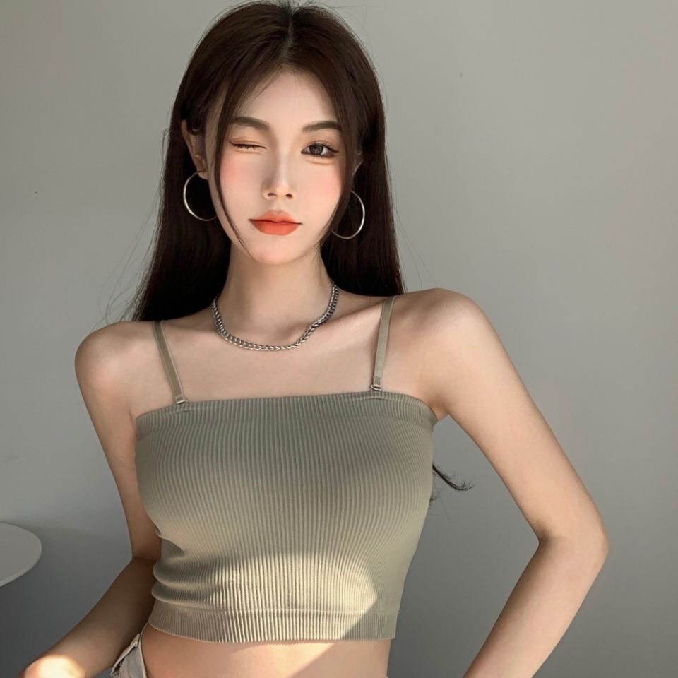 Áo Bra Quây Hai Dây Hàng Quảng Châu Cao Cấp, Áo Hai Dây Croptop Có Mút Đệm Ngực