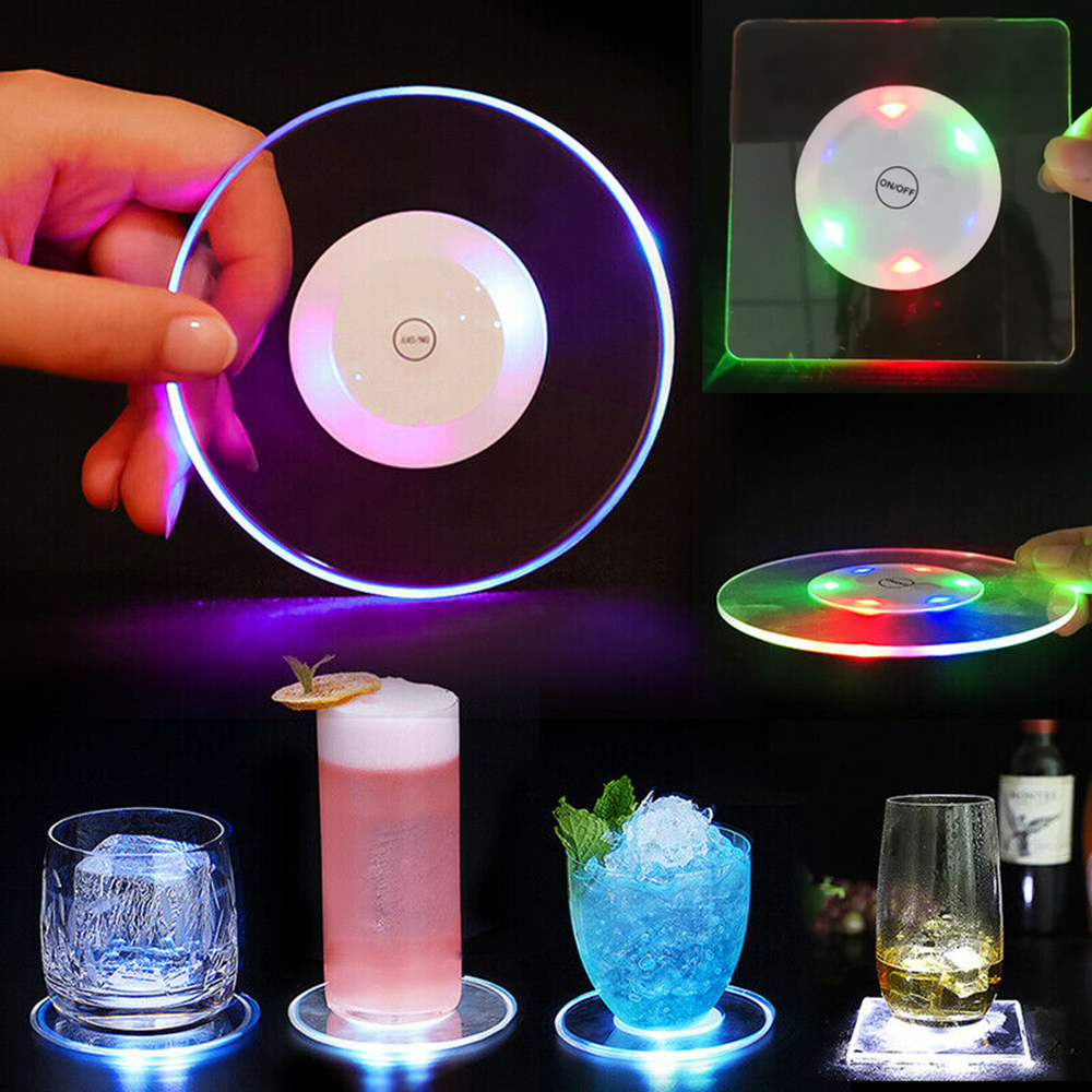 Tấm lót ly cốc siêu mỏng hình tròn / vuông chất liệu acrylic có đèn led thích hợp cho quán bar